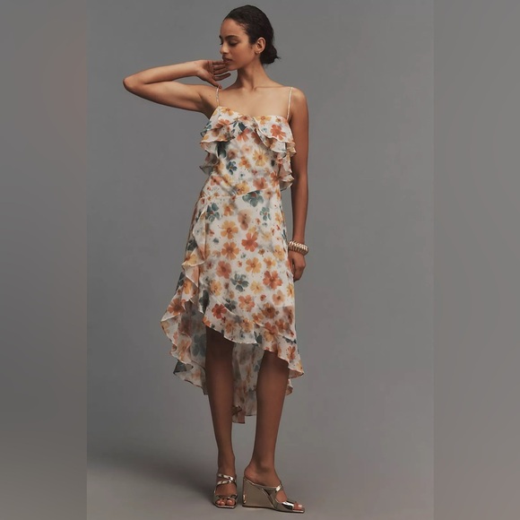 Anthropologie Dresses & Skirts - By Anthropologie Dress NWT Floral Sleeveless Asymmetric Ruffled Midi Dress Small